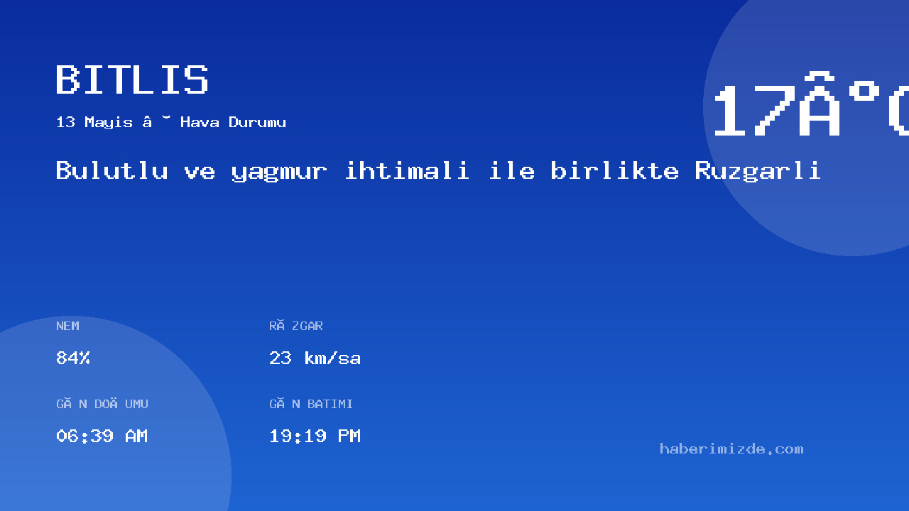 Bitlis Meteoroloji Tahmini (13 Mayıs): Güncel Yağış Ve Sıcaklık Haritası